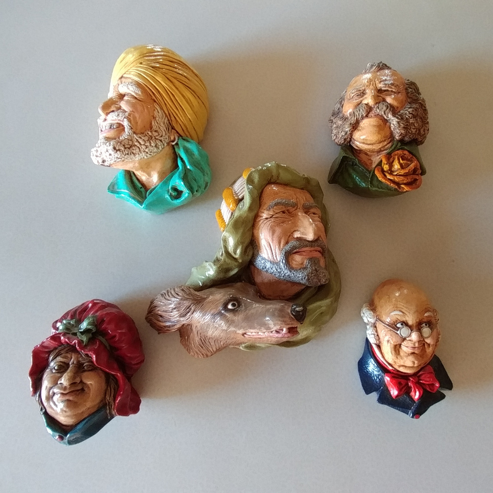 Vintage 1970s Chalkware "Heads" Unsigned Set of 5